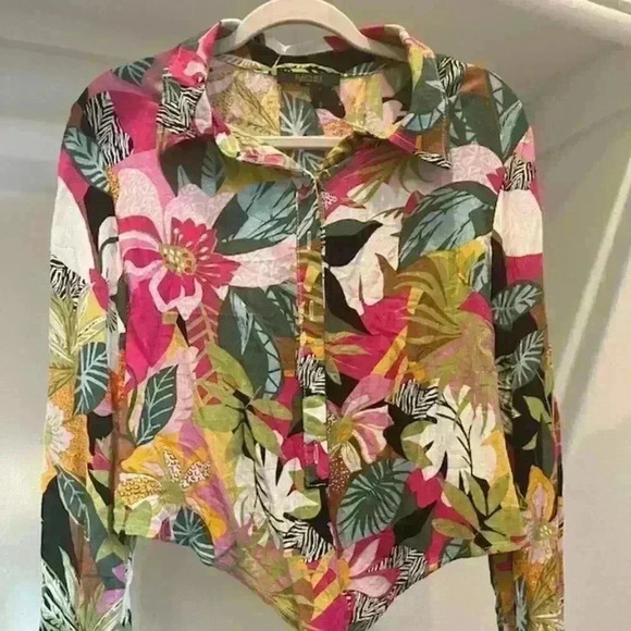 Rachel Roy Tie-front Long Sleeve Tropical Shirt Size: Medium - Picture 1 of 1
